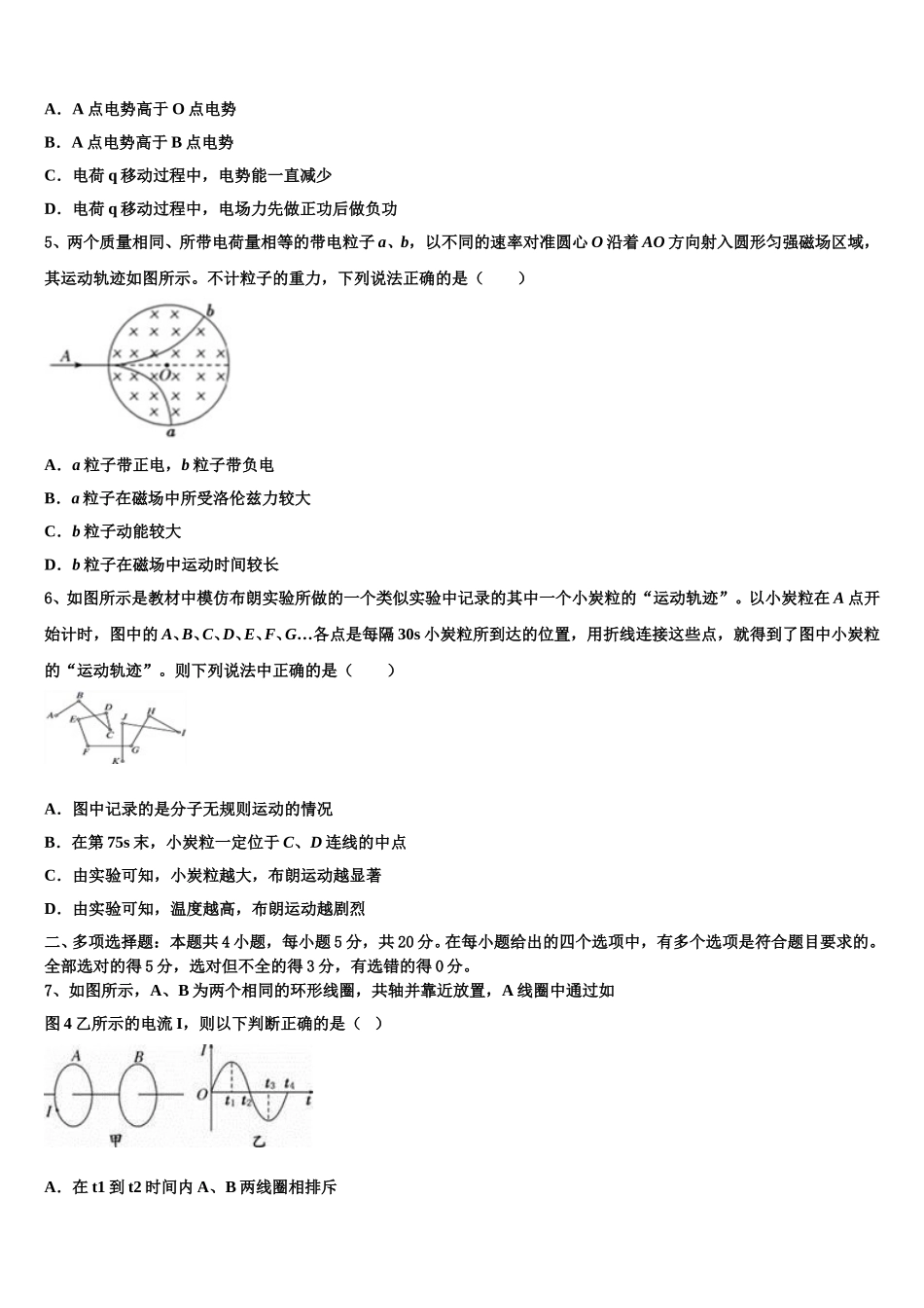 2024-2025学年河南省辉县市一高高二物理第二学期期中统考试题含解析_第2页