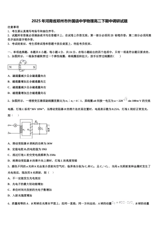 2025年河南省郑州市外国语中学物理高二下期中调研试题含解析