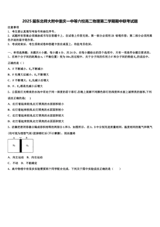 2025届东北师大附中重庆一中等六校高二物理第二学期期中联考试题含解析