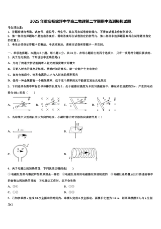 2025年重庆杨家坪中学高二物理第二学期期中监测模拟试题含解析