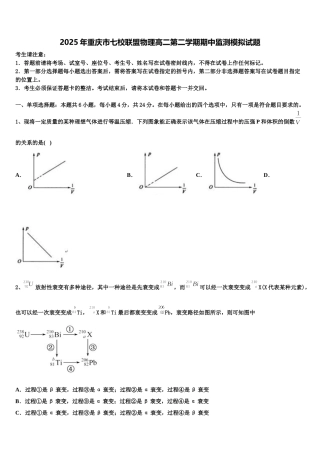 2025年重庆市七校联盟物理高二第二学期期中监测模拟试题含解析