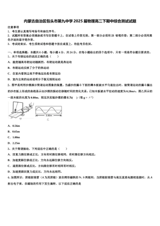 内蒙古自治区包头市第九中学2025届物理高二下期中综合测试试题含解析
