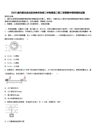 2025届内蒙古自治区赤峰市赤峰二中物理高二第二学期期中调研模拟试题含解析