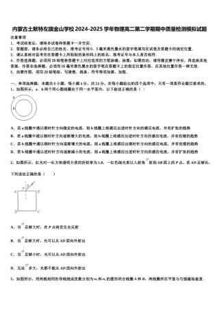 内蒙古土默特左旗金山学校2024-2025学年物理高二第二学期期中质量检测模拟试题含解析