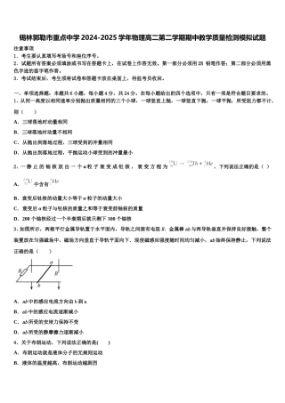 锡林郭勒市重点中学2024-2025学年物理高二第二学期期中教学质量检测模拟试题含解析