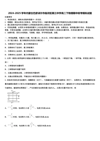 2024-2025学年内蒙古巴彦淖尔市临河区第三中学高二下物理期中统考模拟试题含解析