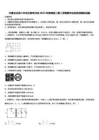 内蒙古北京八中乌兰察布分校2025年物理高二第二学期期中达标检测模拟试题含解析
