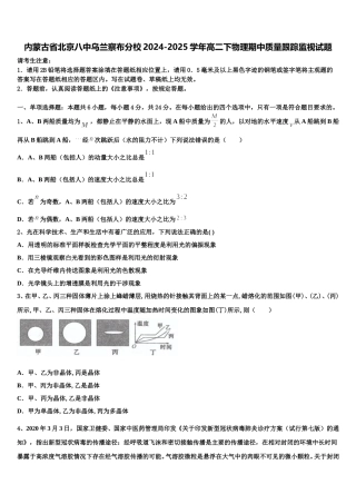 内蒙古省北京八中乌兰察布分校2024-2025学年高二下物理期中质量跟踪监视试题含解析