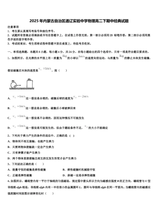 2025年内蒙古自治区通辽实验中学物理高二下期中经典试题含解析