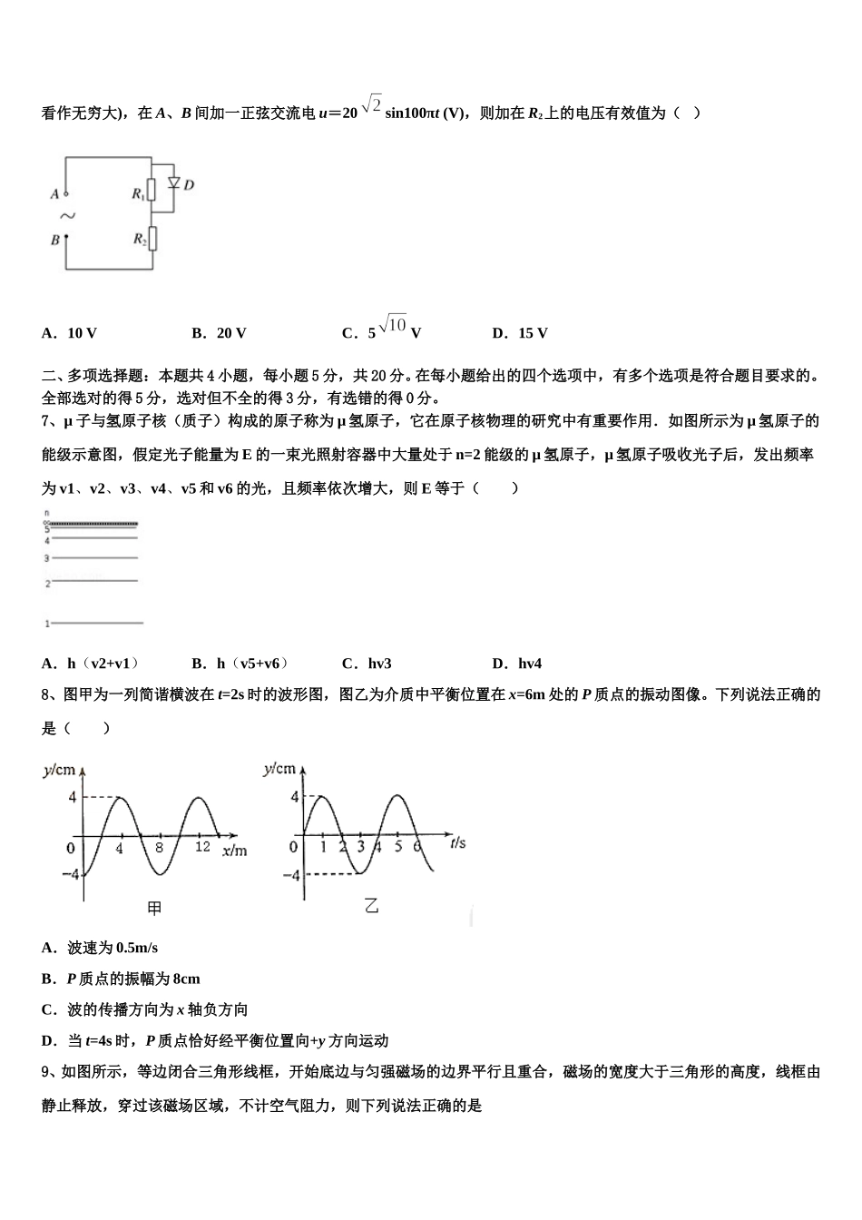 2024-2025学年内蒙古乌海市高二物理第二学期期中统考试题含解析_第2页