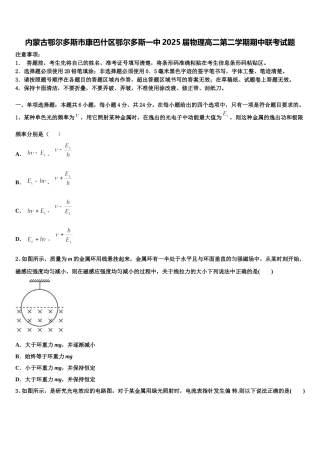 内蒙古鄂尔多斯市康巴什区鄂尔多斯一中2025届物理高二第二学期期中联考试题含解析