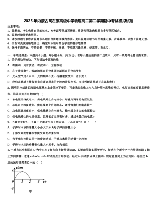 2025年内蒙古阿左旗高级中学物理高二第二学期期中考试模拟试题含解析