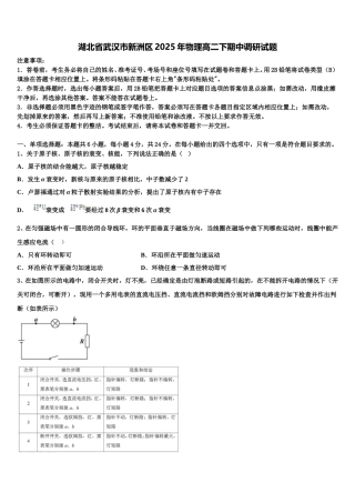 湖北省武汉市新洲区2025年物理高二下期中调研试题含解析