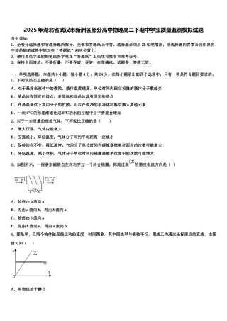2025年湖北省武汉市新洲区部分高中物理高二下期中学业质量监测模拟试题含解析