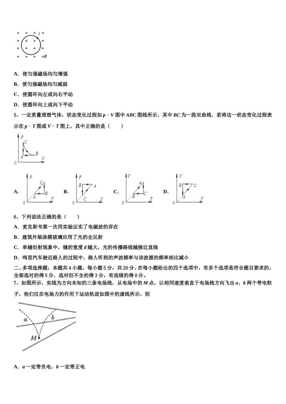 2024-2025学年文海-黄冈八模高二下物理期中考试模拟试题含解析_第2页