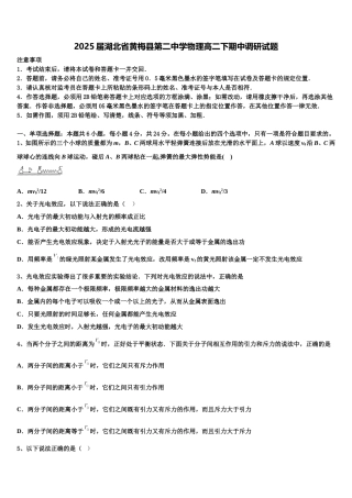 2025届湖北省黄梅县第二中学物理高二下期中调研试题含解析