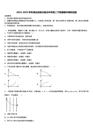2024-2025学年湖北省部分重点中学高二下物理期中调研试题含解析