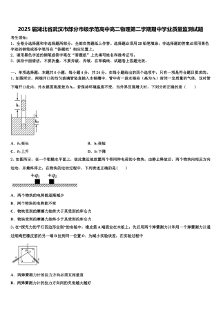 2025届湖北省武汉市部分市级示范高中高二物理第二学期期中学业质量监测试题含解析