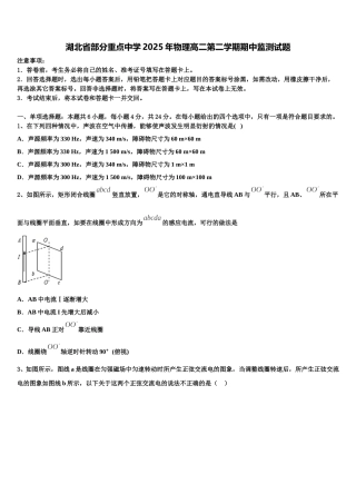 湖北省部分重点中学2025年物理高二第二学期期中监测试题含解析