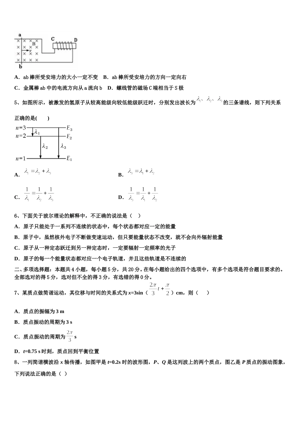 2024-2025学年湖北省武汉市新洲区物理高二下期中复习检测试题含解析_第2页