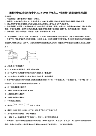 湖北荆州市公安县车胤中学2024-2025学年高二下物理期中质量检测模拟试题含解析