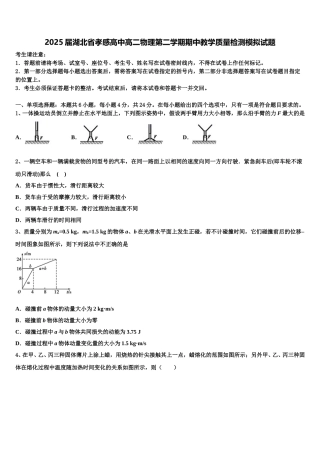 2025届湖北省孝感高中高二物理第二学期期中教学质量检测模拟试题含解析