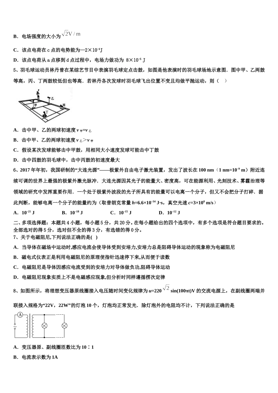 2025年湖北武汉市华中师大一附中物理高二下期中经典模拟试题含解析_第2页
