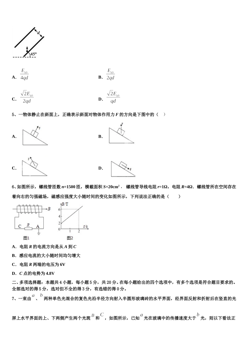2024-2025学年湖北省荆州市公安县车胤中学物理高二第二学期期中联考试题含解析_第2页