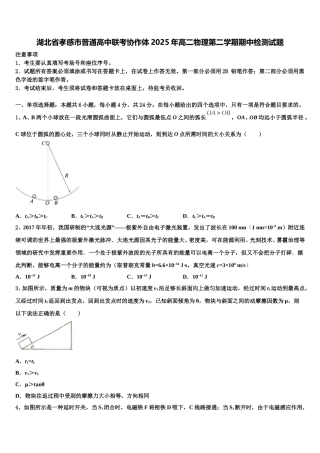 湖北省孝感市普通高中联考协作体2025年高二物理第二学期期中检测试题含解析