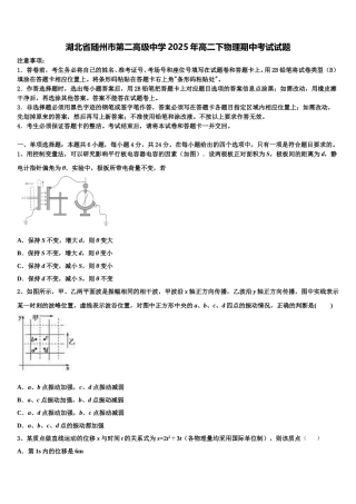湖北省随州市第二高级中学2025年高二下物理期中考试试题含解析
