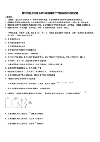 黄石市重点中学2025年物理高二下期中达标检测试题含解析