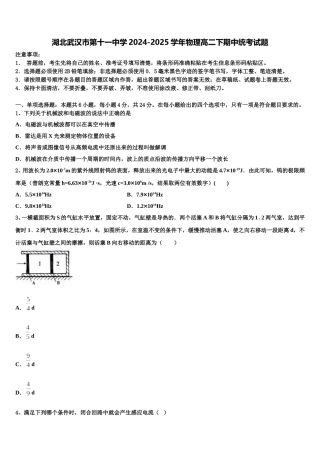 湖北武汉市第十一中学2024-2025学年物理高二下期中统考试题含解析