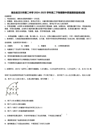 湖北省汉川市第二中学2024-2025学年高二下物理期中质量跟踪监视试题含解析