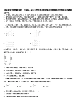 湖北武汉市蔡甸区汉阳一中2024-2025学年高二物理第二学期期中教学质量检测试题含解析