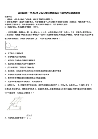 湖北安陆一中2024-2025学年物理高二下期中达标测试试题含解析