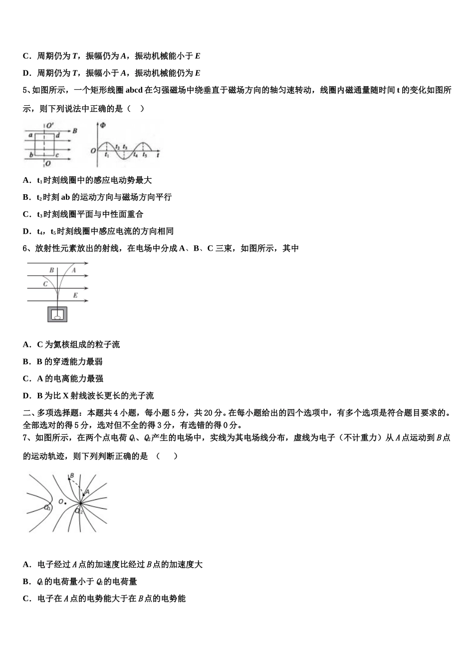 湖北省华大新2024-2025学年物理高二下期中达标检测模拟试题含解析_第2页
