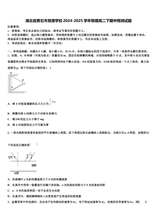 湖北省黄石市慧德学校2024-2025学年物理高二下期中预测试题含解析
