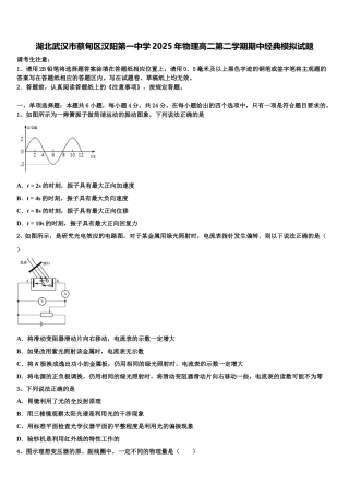 湖北武汉市蔡甸区汉阳第一中学2025年物理高二第二学期期中经典模拟试题含解析