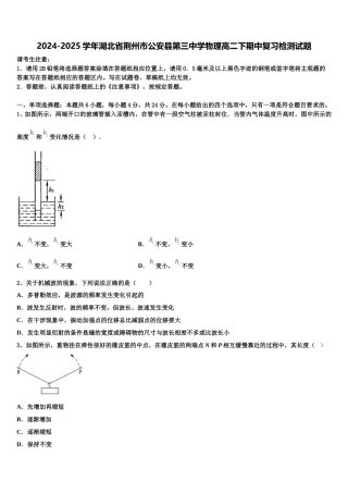 2024-2025学年湖北省荆州市公安县第三中学物理高二下期中复习检测试题含解析