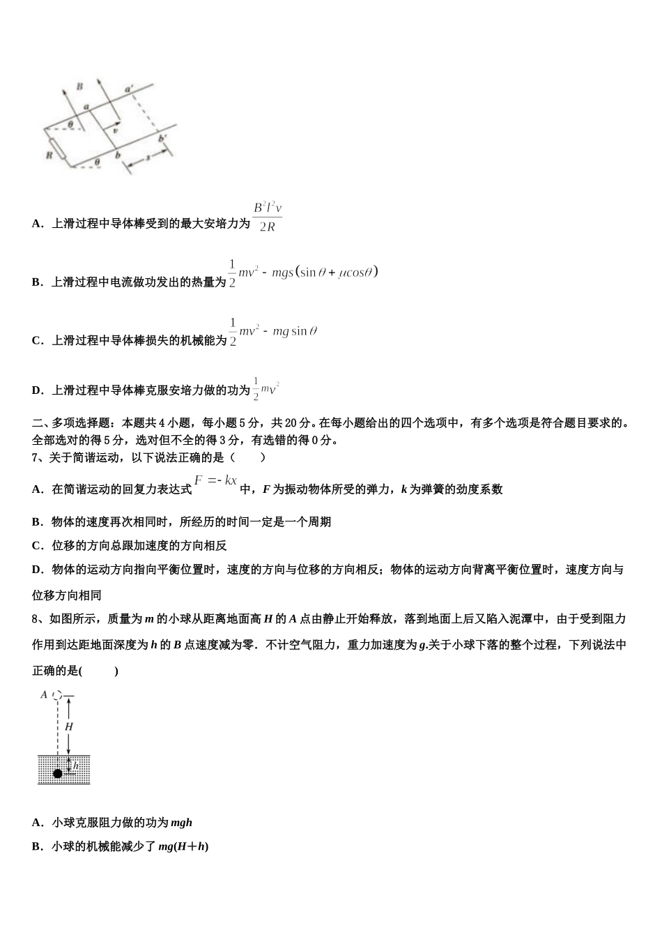2024-2025学年湖北省武汉市部分学校高二物理第二学期期中复习检测模拟试题含解析_第3页