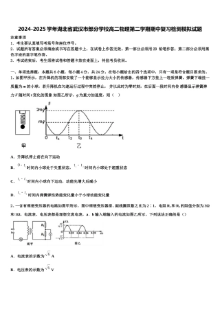 2024-2025学年湖北省武汉市部分学校高二物理第二学期期中复习检测模拟试题含解析