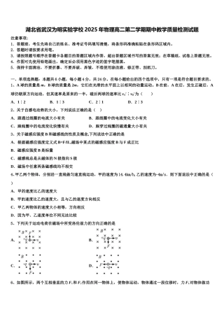湖北省武汉为明实验学校2025年物理高二第二学期期中教学质量检测试题含解析