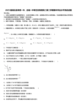 2025届湖北省孝感一中、应城一中等五校物理高二第二学期期中学业水平测试试题含解析