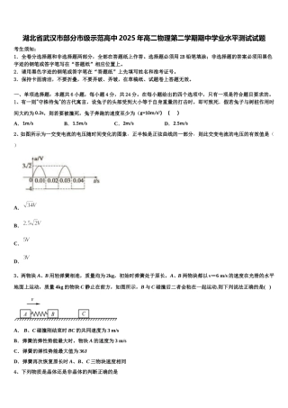 湖北省武汉市部分市级示范高中2025年高二物理第二学期期中学业水平测试试题含解析