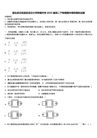 湖北武汉武昌区武汉大学附属中学2025届高二下物理期中调研模拟试题含解析