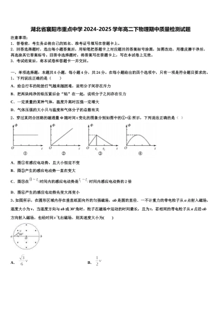 湖北省襄阳市重点中学2024-2025学年高二下物理期中质量检测试题含解析