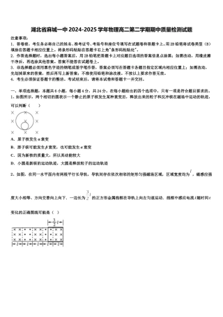 湖北省麻城一中2024-2025学年物理高二第二学期期中质量检测试题含解析