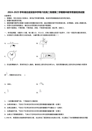 2024-2025学年湖北省实验中学等六校高二物理第二学期期中教学质量检测试题含解析