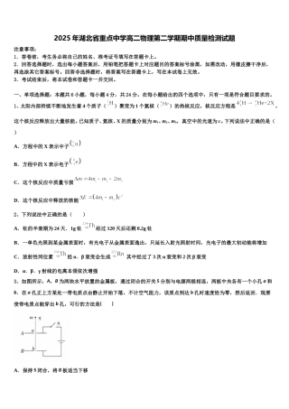 2025年湖北省重点中学高二物理第二学期期中质量检测试题含解析