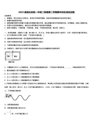 2025届湖北安陆一中高二物理第二学期期中综合测试试题含解析